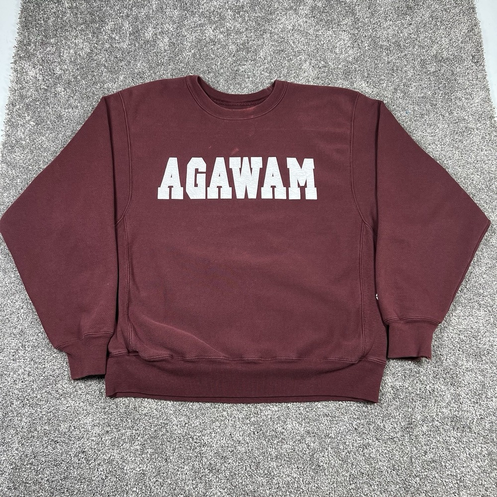 Vintage Champion Reverse Weave Sweatshirt Mens Medium Agawam Spellout 90s Faded